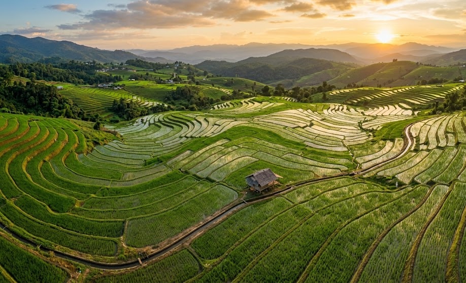 Aerial view of rice paddies